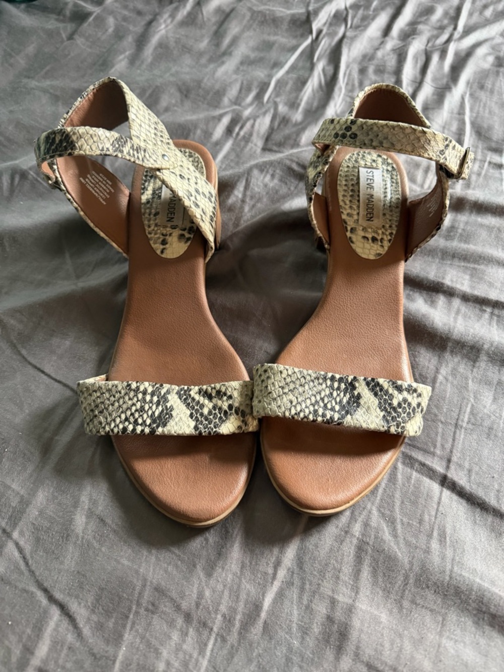 Textured faux snake skin ankle strap sandals